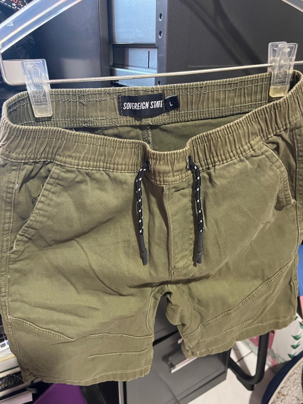 Men's Olive Elastic Waist Athletic Shorts